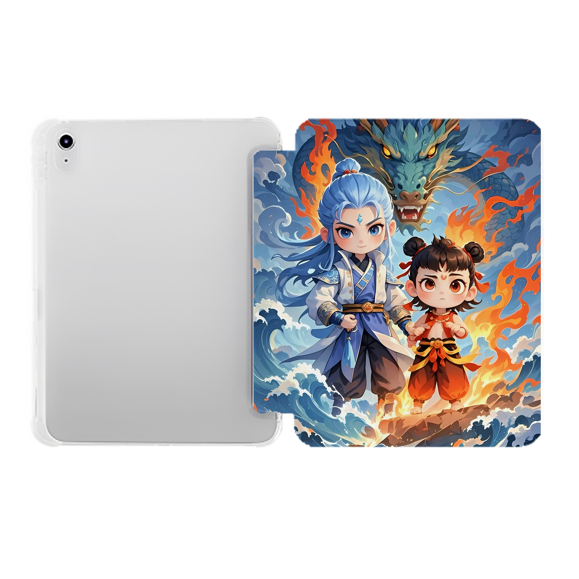 （画像用） Ne Zha 2 ナタ 魔童の大暴れ IPad ケース ペン収納付き 三つ折りスタンド PUレザー×シリコン 対応機種9.5/10.5/10.9インチ